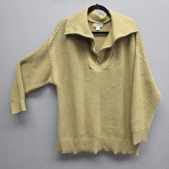 Ava & Viv Sweater Womens 3X Sage Green Half Zip Collared Knit Pullover Ring Pull - Picture 1 of 9